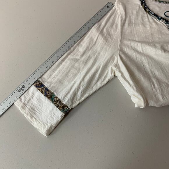 Chico's Tunic Top Size 4 3/4 Sleeve Tie Neck Tassel XXL Ecru Boho Cream Modal - Picture 5 of 15